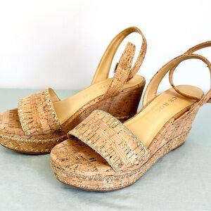 Jack Rogers Cork and Gold Tan Wedge Sandals